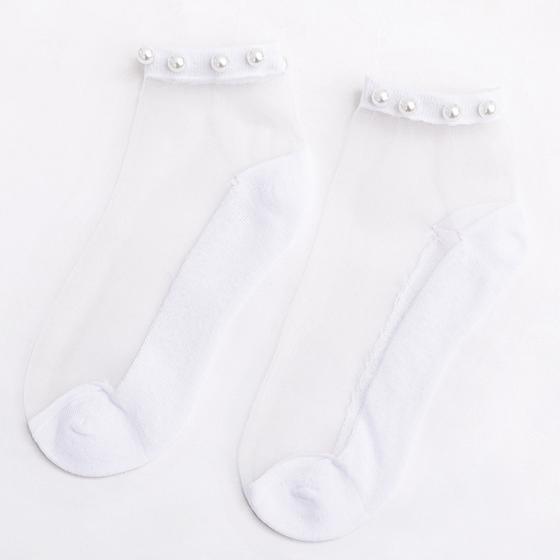 Pearl Transparent Glass Silk Socks Female Socks Spring Summer Thin Mesh Kasi Socks Student Socks Ankle Stockings